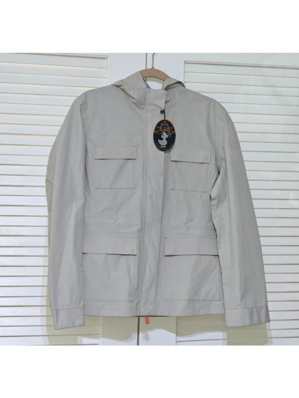 NWT Save The Duck Women's Beige Pro-Tech Waterproof Hooded Jacket Size 4 2616 - Picture 10 of 13